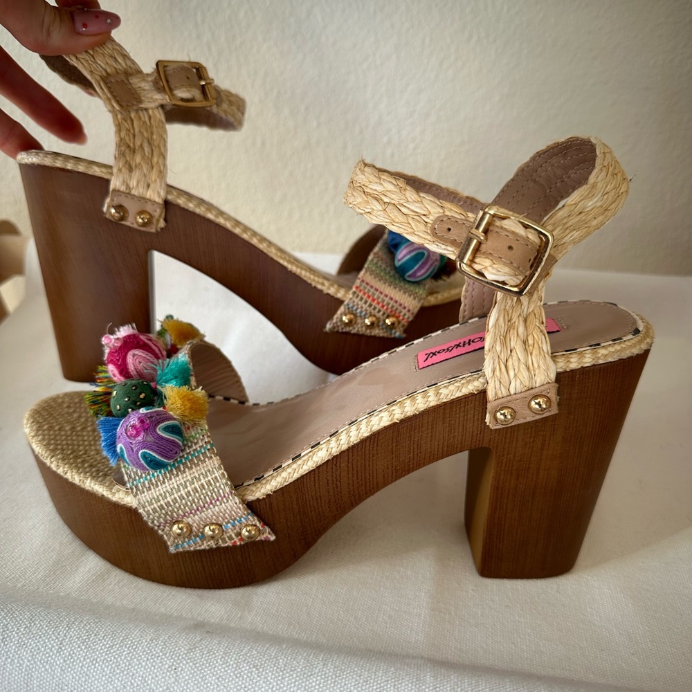 Limited edition Moroccan Pom Pom Betsey Johnson Wedge Heels